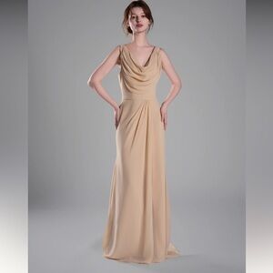 Tan Khaki Sand Camel Color Cowl Scoop neck With Back Train Dress Sz 12 NWT